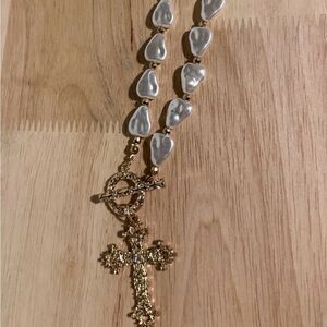 Gold and White Cross Pendant Necklace